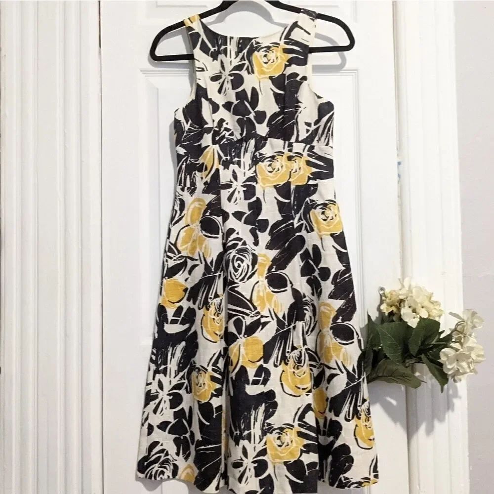 Theory Floral Fit and Flare Rame Dress Midi